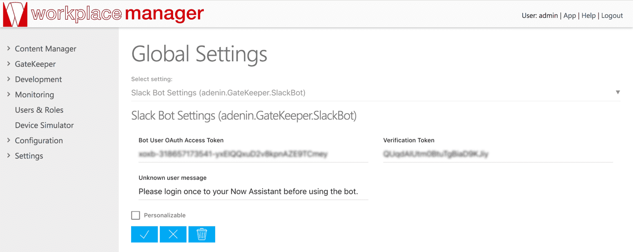Digital Assistant Bot Settings for Slack